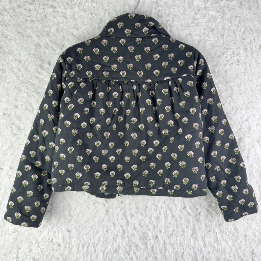 Maeve Womens XXS Daisy Print Puffer Jacket Collared Zip Up Black Pink Green - Picture 2 of 8